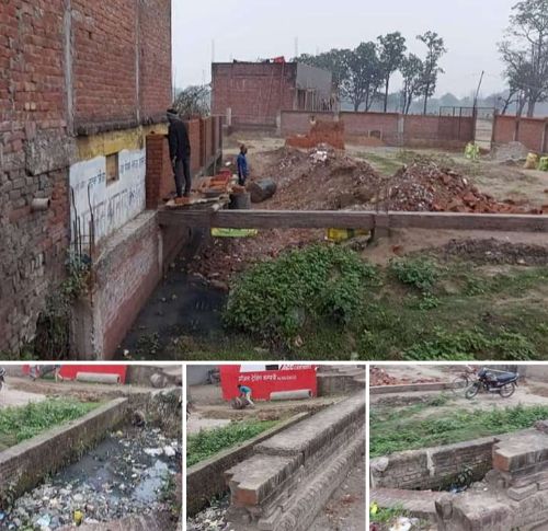 बहराइच नाले में हो रहे अवैध निर्माण को पुलिस व नगर मजिस्ट्रेट कार्यालय के जूनियर इंजीनियर ने रुकवाया। रिपोर्ट :- पंकज कुमार सिंह।