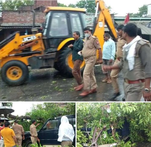 आंधी में पेड़ टूटकर गिरा पुलिस की जीप पर।